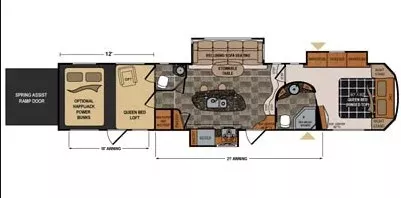 42' 2015 Dutchmen Voltage 3950 w/3 Slides & Generator  - Toy Hauler Floorplan