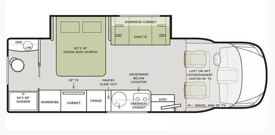 26' 2020 Tiffin Wayfarer 25RW w/Slide Floorplan