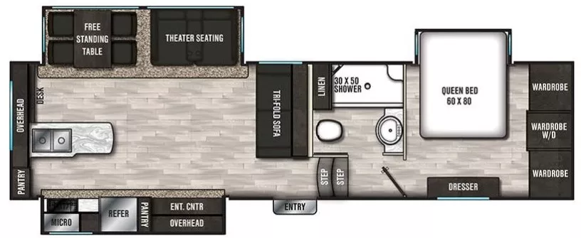 33' 2021 Forest River Shasta Phoenix 27RKSS w/3 Slides Floorplan