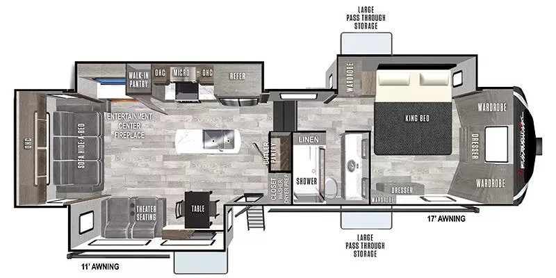 42' 2022 Forest River Cardinal Lx 380RLX w/3 Slides Floorplan