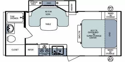 25' 2013 Forest River Surveyor Sport 220 w/Slide Floorplan
