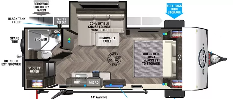 23' 2022 Forest River Ozark 1800QS w/Slide Floorplan