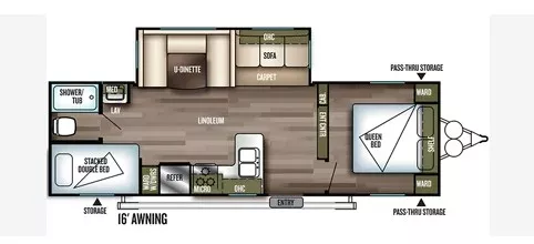 29' 2018 Forest River Wildwood 28DBUD w/Slide Floorplan