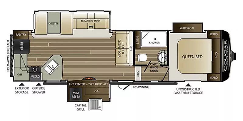 33' 2019 Keystone Cougar 29RKS w/3 Slides Floorplan