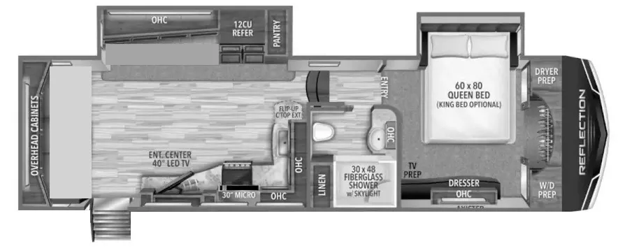 34' 2021 Grand Design Reflection 310RLS w/2 Slides Floorplan
