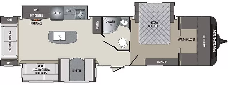 38' 2020 Keystone Bullet Premier 34RIPR w/3 Slides Floorplan