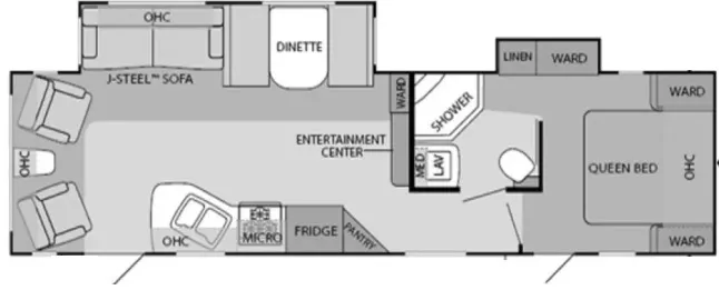 33' 2013 Jayco Jay Flight 29RLDS w/2 Slides Floorplan