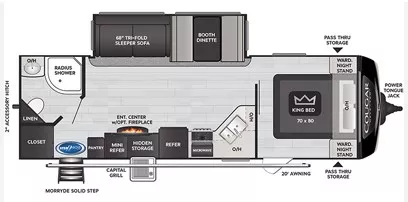 30' 2021 Keystone Cougar 26RBS w/Slide Floorplan