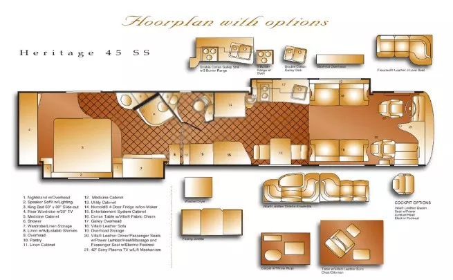 45' 2002 Fleetwood American Heritage 45SS 500hp Cummins w/2 Slides Floorplan
