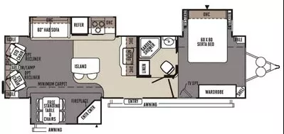 34' 2015 Forest River Rockwood Signature Lite 8329SS w/3 Slides Floorplan