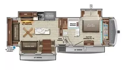 36' 2022 Jayco North Point 310RLTS w/3 Slides Floorplan