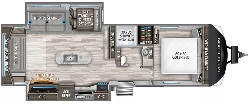 33' 2020 Grand Design Reflection 297RSTS w/2 Slides Floorplan