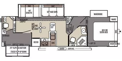 31' 2015 Forest River Flagstaff Classic Superlite 8528BHWS w/3 Slides - Bunk House Floorplan