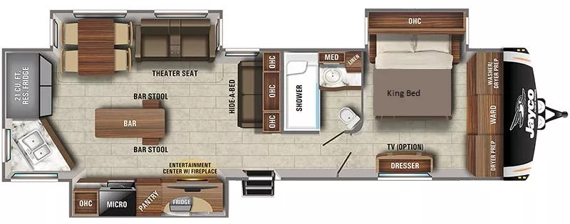 40' 2021 Jayco Eagle 332CBOK w/3 Slides Floorplan