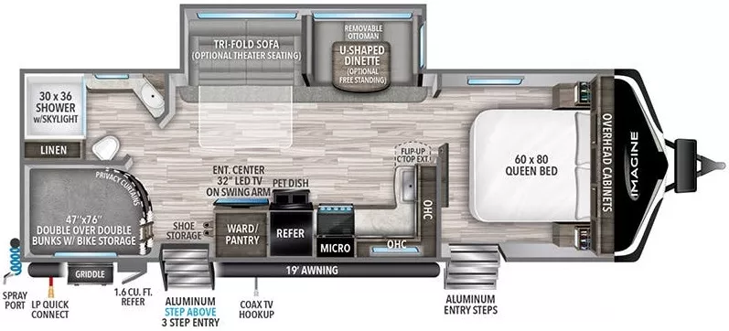 32' 2023 Grand Design Imagine 2800BH w/Slide - Bunk House Floorplan