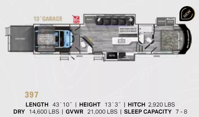 43' 2023 Heartland Road Warrior M-397 w/3 Slides & Generator  - Toy Hauler - Bunk House Floorplan