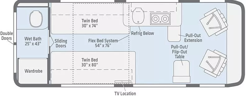 21' 2019 Winnebago Travato 59K Floorplan