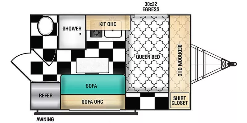 15' 2021 Riverside RV Retro 135 Floorplan