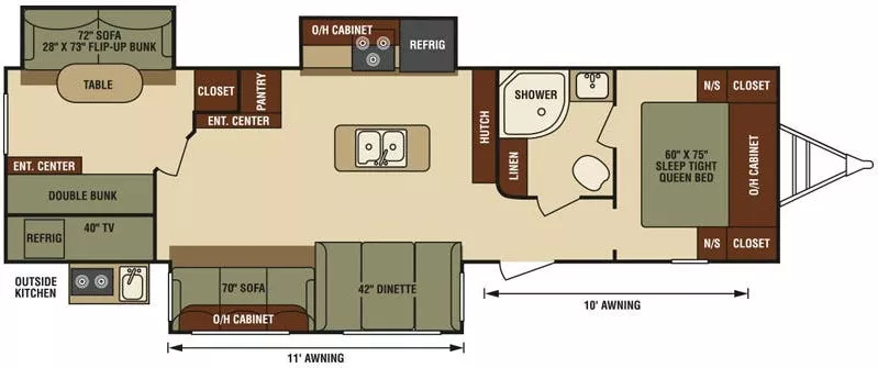 36' 2016 Venture RV Sporttrek 327VIK w/3 Slides - Bunk House Floorplan