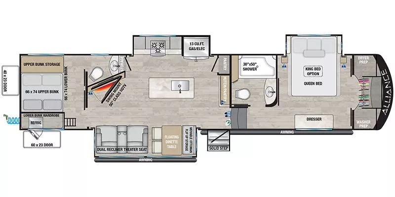 39' 2022 Alliance RV 36BRM w/3 Slides Floorplan
