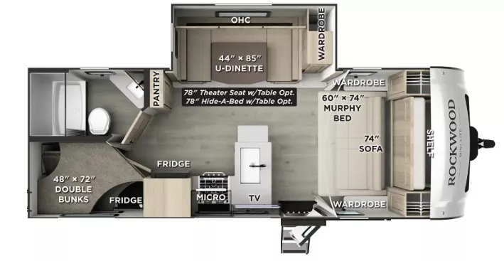 25' 2017 Forest River Rockwood Mini Lite 2509S w/Slide - Bunk House Floorplan
