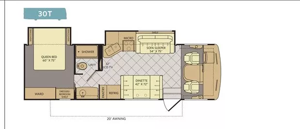 30' 2013 Fleetwood Bounder 30T w/2 Slides Floorplan