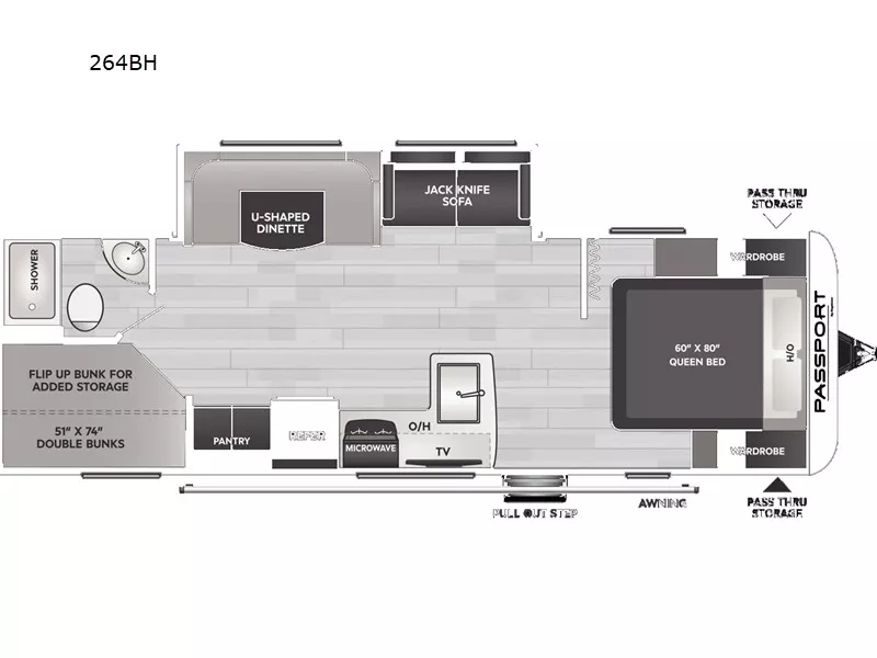 31' 2024 Keystone Passport 264BH w/Slide - Bunk House Floorplan