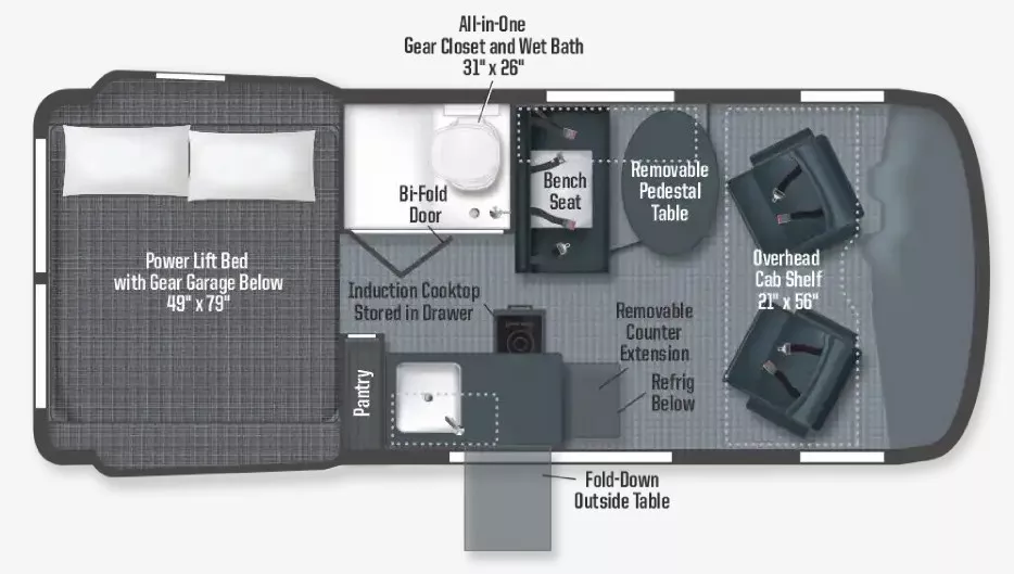 20' 2022 Winnebago Revel 44E - Bunk House Floorplan