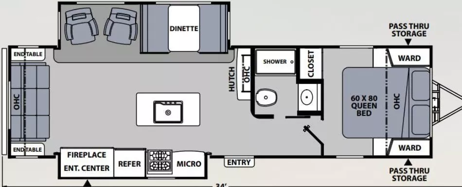 33' 2023 Coachmen Apex 293RLDS w/2 Slides Floorplan