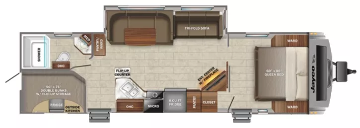 34' 2022 Jayco White Hawk 29BH w/Slide Floorplan