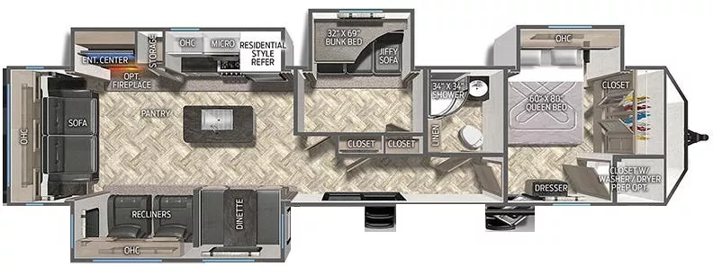 42' 2024 Forest River Puma 38RLB w/4 Slides - Bunk House Floorplan