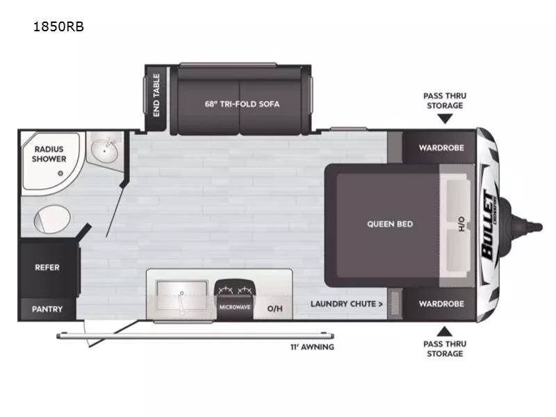 22' 2023 Keystone Bullett 1850RB w/Slide Floorplan
