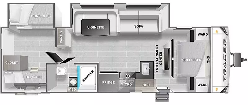 34' 2022 Forest River Prime Time Tracer 31BHD w/2 Slides - Bunk House Floorplan