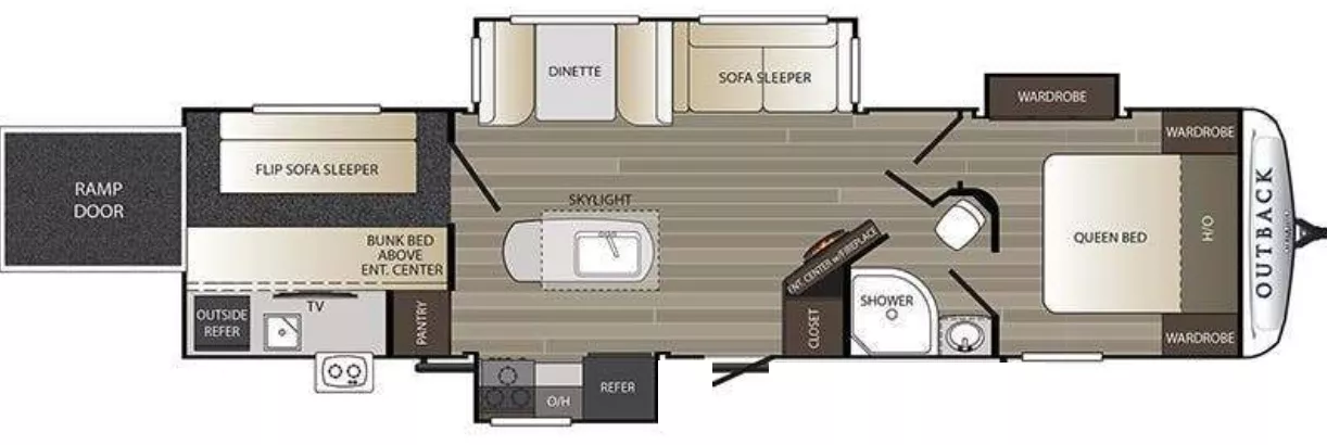 37' 2018 Keystone Outback 335CG w/3 Slides - Toy Hauler - Bunk House Floorplan