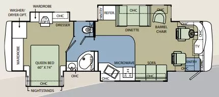 37' 2007 Holiday Rambler Neptune Series 36PDQ 325hp Cummins w/4 Slides Floorplan