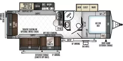 33' 2017 Forest River Rockwood 2906WS w/3 Slides Floorplan