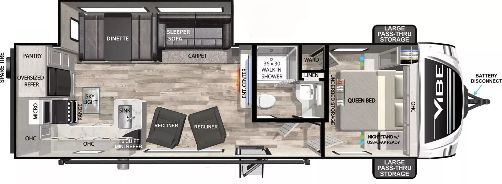 34' 2019 Forest River Vibe M26RK w/Slide Floorplan