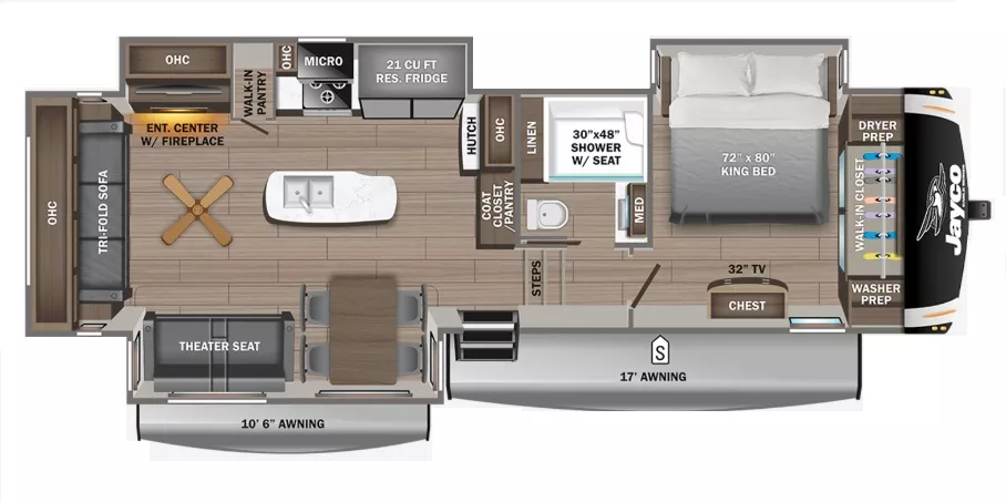 36' 2023 Jayco Eagle 321RSTS w/3 Slides Floorplan
