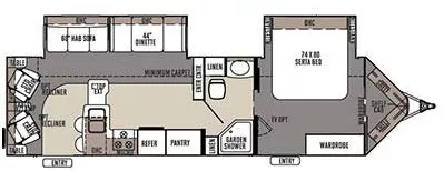 35' 2015 Forest River Rockwood Windjammer 3001W w/2 Slides Floorplan