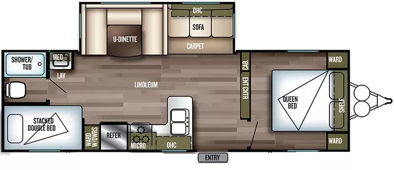 29' 2020 Forest River Salem 27DBUD w/Slide Floorplan