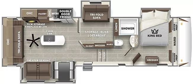 42' 2022 Forest River Sabre 36BHQ w/4 Slides Floorplan