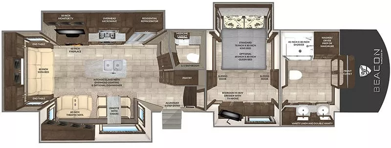 39' 2020 Vanleigh RV Beacon 39FBB w/4 Slides & Generator Floorplan