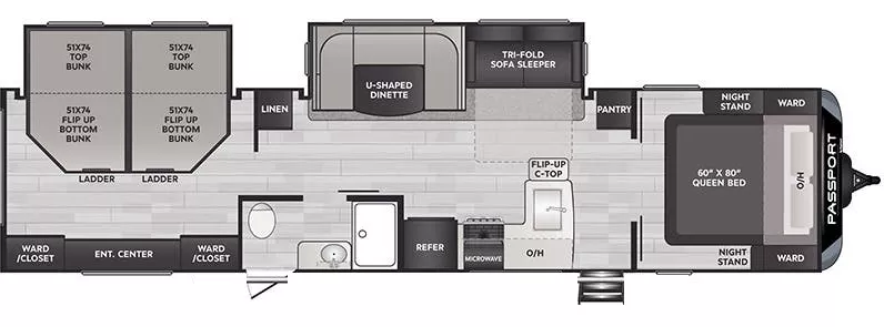 40' 2023 Keystone Passport Gt 3401 QD w/2 Slides - Bunk House Floorplan
