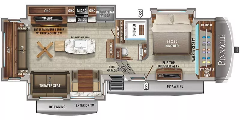 36' 2021 Jayco Pinnacle 32RLTS w/3 Slides Floorplan