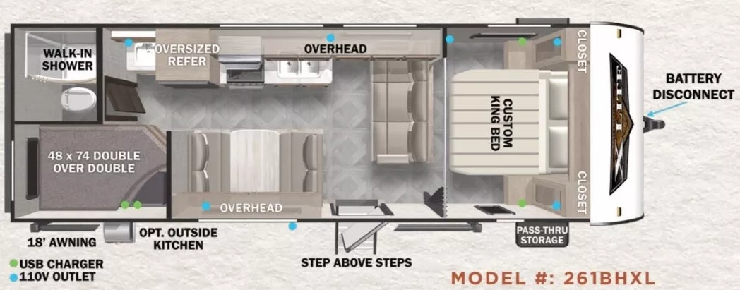 28' 2023 Forest River Wildwood X-Lite 261BHXL - Bunk House Floorplan