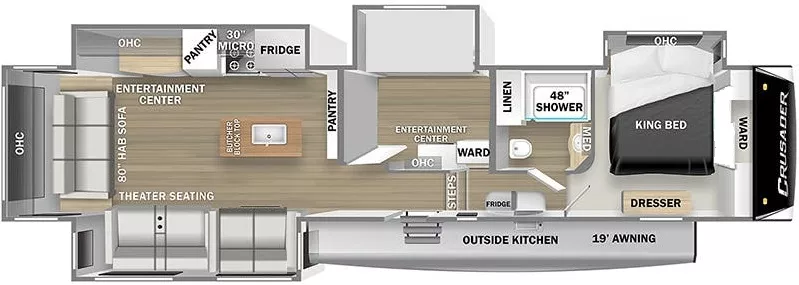 42' 2021 Forest River Prime Time CRUSADER 382MBH w/4 Slides Floorplan