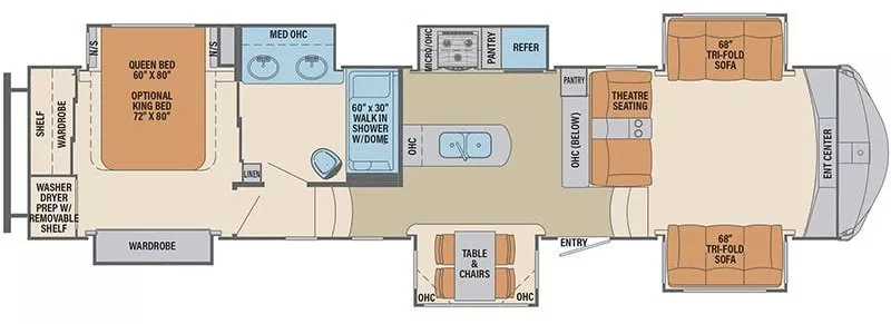 42' 2019 Palomino Columbus Compass 389FLC w/6 Slides Floorplan