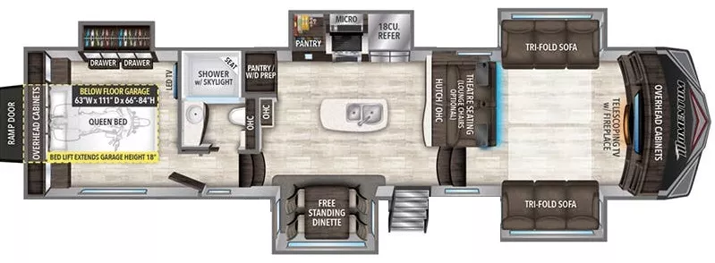 41' 2018 Grand Design Momentum 376TH w/5 Slides & Generator  - Toy Hauler Floorplan