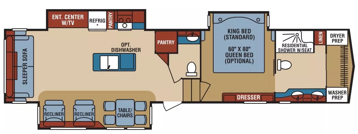39' 2018 Kz Durango Gold 366FBT w/3 Slides Floorplan