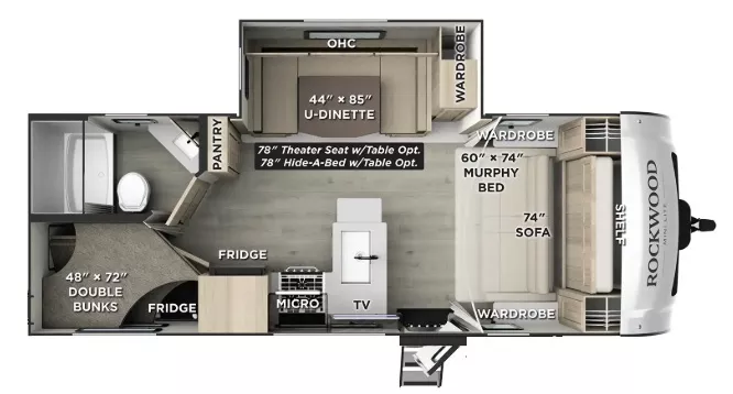 25' 2020 Forest River Rockwood 2509S - Bunk House Floorplan